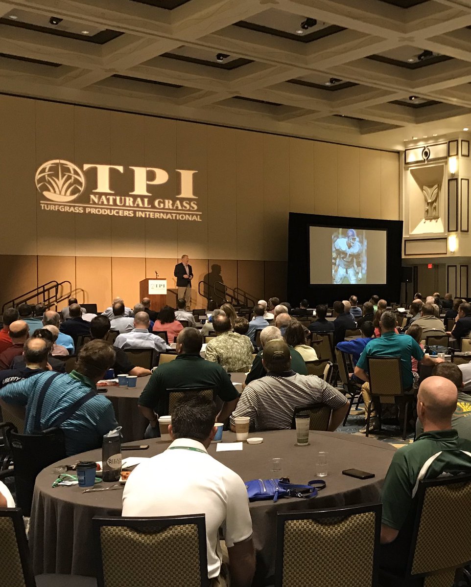 TPITurfTalk's tweet photo. Denver Bronco Hall-of-Famer and keynote speaker shares with #TPIORLANDO “I gave my agent one condition during free agency-I’m not going to a team that doesn’t have natural grass” #KeepItReal https://t.co/YEducXtamX