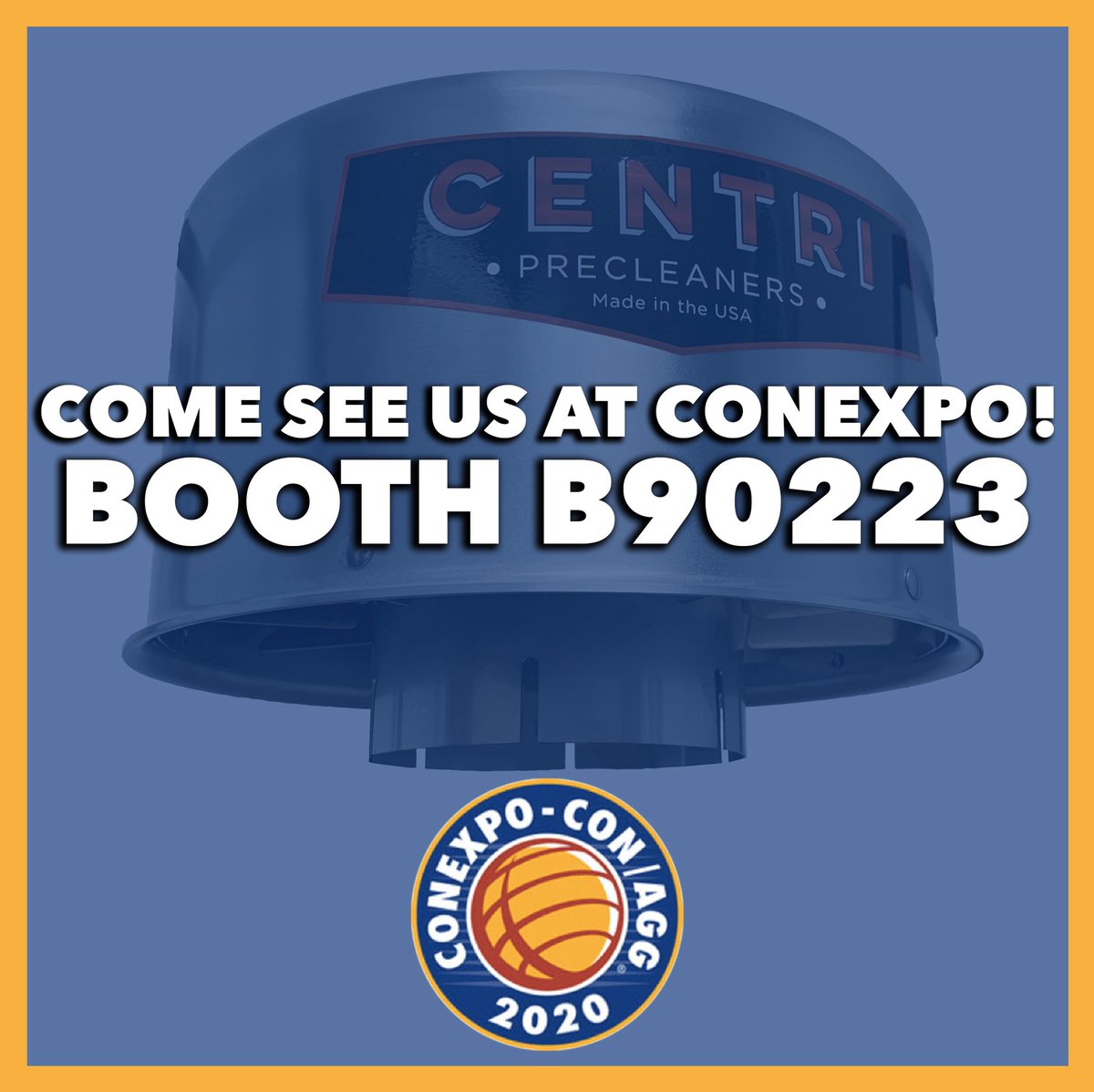 centripreclean's tweet photo. Only three more weeks till #conexpo2020! Hope to see you there!

#conexpo #conexpoconagg #airfiltration #customsolutions #precleaner #centri https://t.co/Qjr9hYaMGK