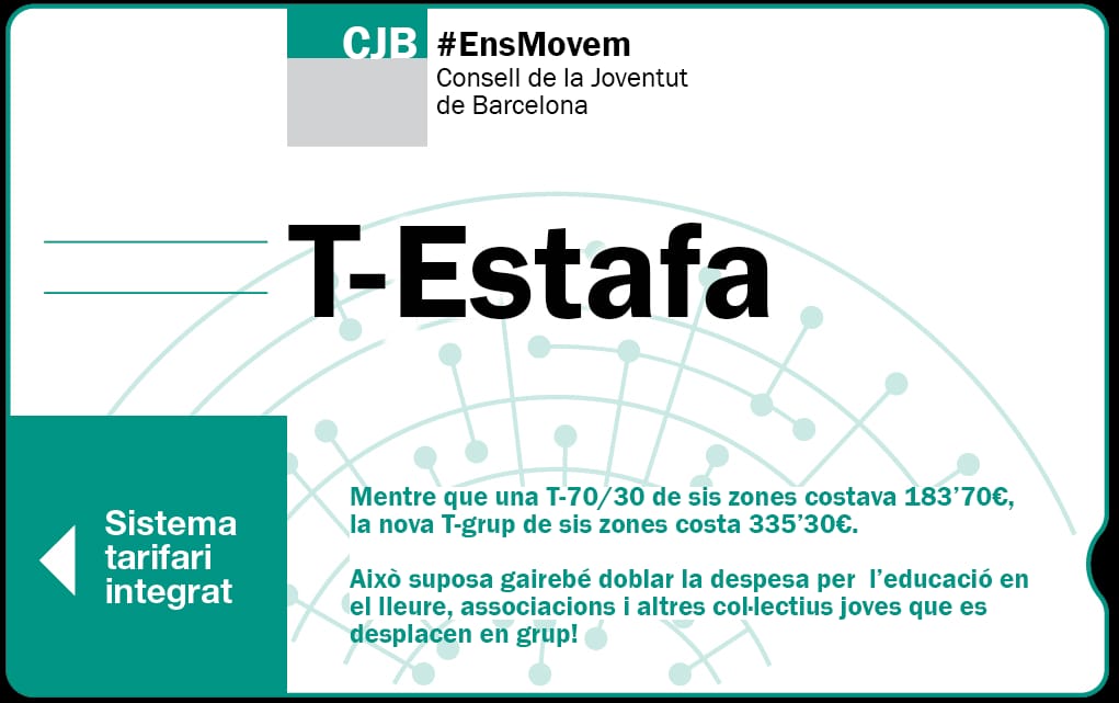 Volem reivindicar-nos en contra del nou model de tarifes, la T-Grup no ens afavoreix, si no al contrari!! Ens unim a la crida per aconseguir el canvi de tarifes perquè totes poguem viatjar amb transport públic de la forma més ecònomica. #EnsMovem