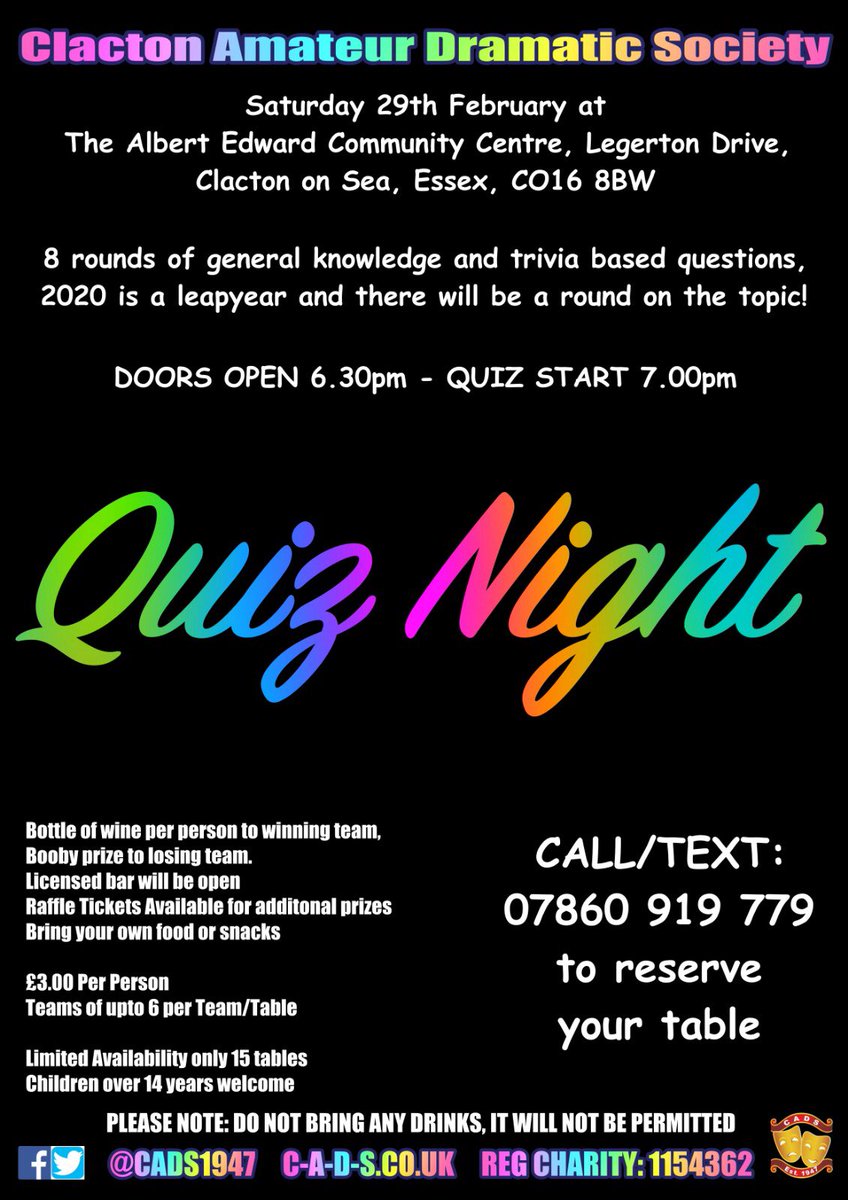 CADS1947's tweet photo. Book your table now for our charity Leap Year quiz night! https://t.co/WW8aALzpND