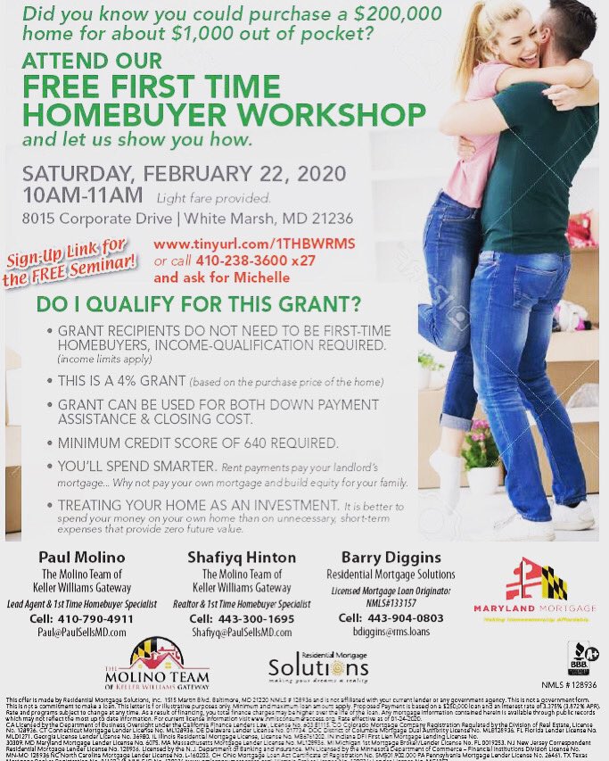 Did you know you could purchase a $200,000 home for about $1,000 out of pocket?
Attend our FREE First Time Homebuyer Workshop
Click the link below to register for this FREE Event: eventbrite.com/e/home-buyer-w…
