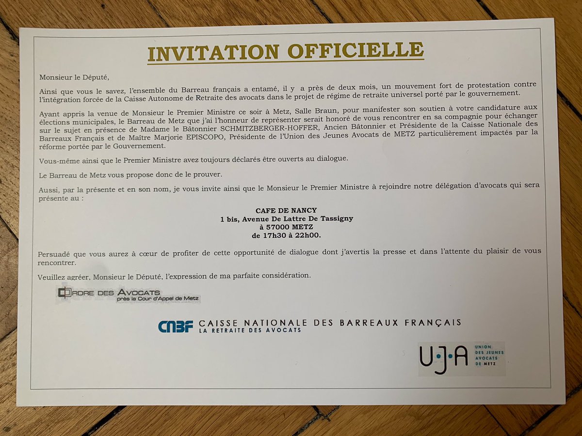 Monsieur le Premier Ministre nous vous attendons #SOSRetraites #OnLacheRien <a href="/CNBarreaux/">Conseil national des barreaux - les avocats</a> <a href="/fnuja/">Fédération Nationale des Unions de Jeunes Avocats</a> @EPhilippePM <a href="/RichardLioger/">Richard Lioger</a> <a href="/ludovicMDS/">Ludovic MENDES</a> <a href="/CNBFrance/">CNBF</a>