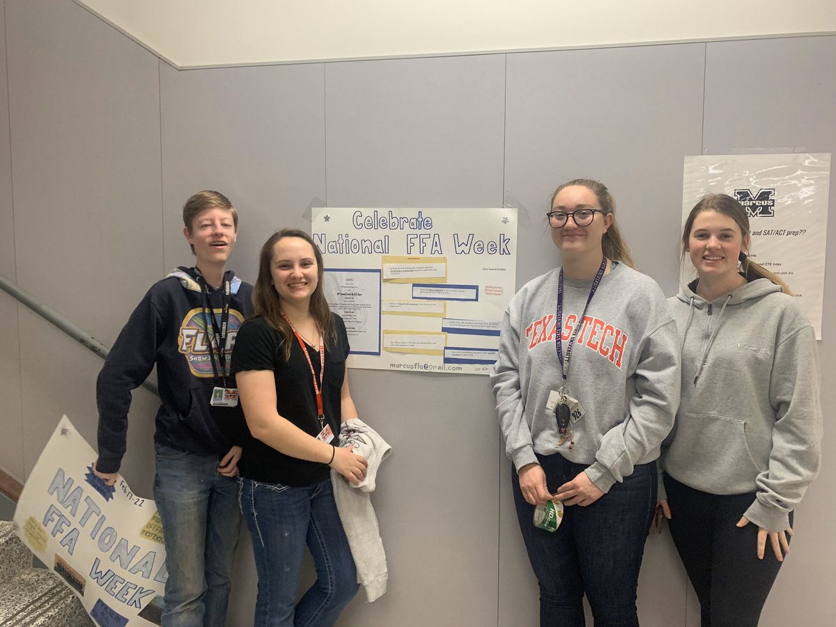 MarcusFFA's tweet photo. Happy National FFA Week, our officers put up some awesome posters throughout Marcus this morning. There 7 posters and we are challenging you to see if y’all can find all 7 and post a selfie with each one and tag us https://t.co/KVzjYBKhh2