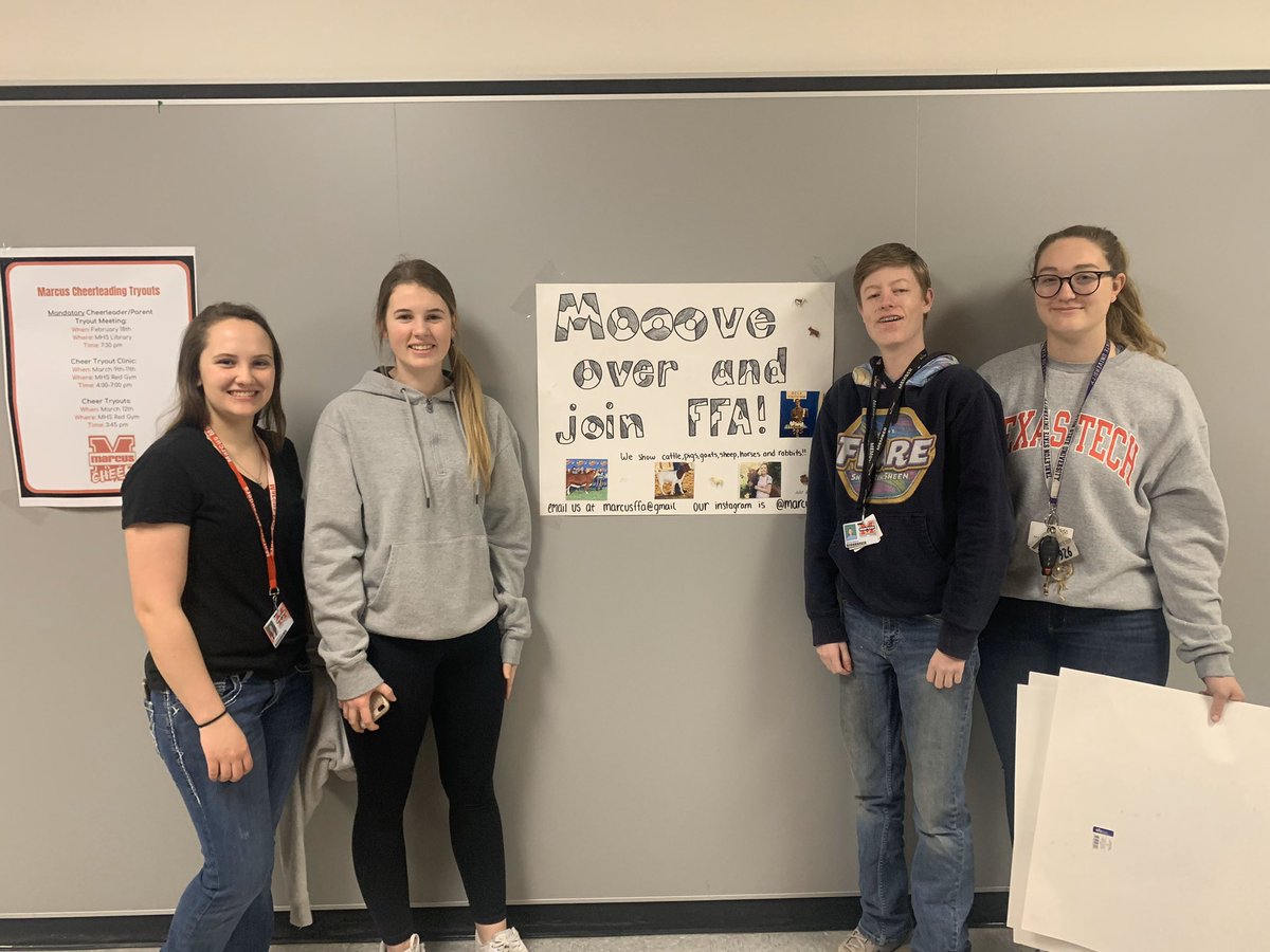 MarcusFFA's tweet photo. Happy National FFA Week, our officers put up some awesome posters throughout Marcus this morning. There 7 posters and we are challenging you to see if y’all can find all 7 and post a selfie with each one and tag us https://t.co/KVzjYBKhh2