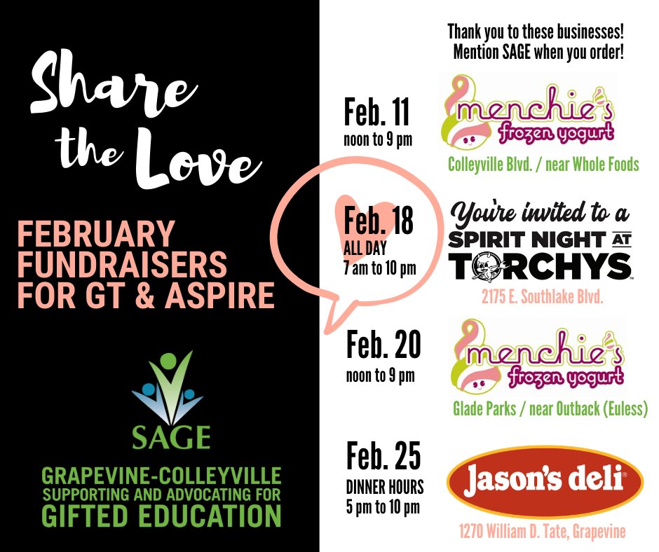 GCSAGE's tweet photo. ๐ฎ๐๐ฎToday! Please mention @GCSAGE when you order at Torchy's @torchystacos and you'll benefit gifted students' activities and enrichment! #SAGElovesGCISD #andTacos https://t.co/Nwvn01jYpb