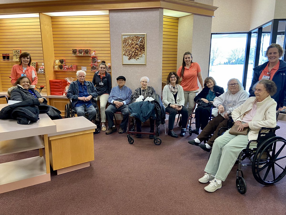 VioletSpringsHC's tweet photo. Celebrating Wonka week with Anthony Thomas factory. We ran into our sister building @WoodedGlen2900 we had a blast visiting with them #Trilogyliving #chocolatelovers #wonkaweek #themeweek https://t.co/f3JMxYW596