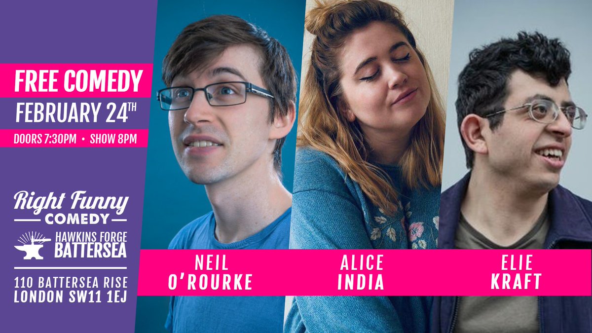 FREE COMEDY, this Monday! At the <a href="/hawkinsforge/">Hawkins Forge</a> in Battersea! #freelondon #clapham #battersea /w <a href="/Neil_ORourke/">Neil O'Rourke</a>, @aliceindiacomic, <a href="/eliekraft/">eliekraft</a> &amp; mc: <a href="/RossDrummond/">Ross Drummond Ⓐ</a>