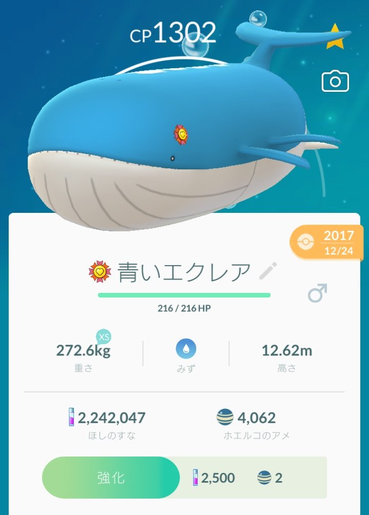 Hoehoe Pokemapi ポケゴーデビュー後初めてのクリスマスイブにソロレイドでget したホエルコが100 でした 今や立派なホエルオー クリぼっちの私を励ましてくれたこの子がお役に立てますように ﾎｴﾎｴ T Co Rednim3bum Twitter