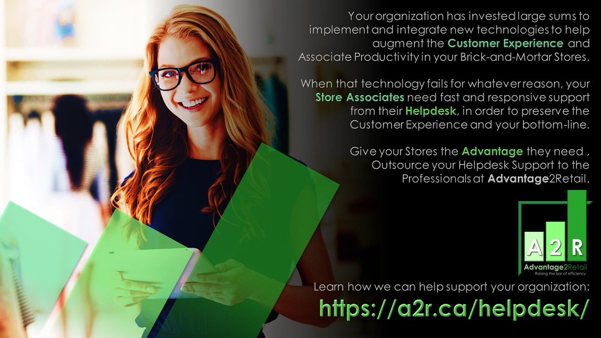 Mark MacKinnon (@a2r_mm) on Twitter photo Give your #Store #Associates the #Advantage they need, #Outsource your #Helpdesk #Support to the Professionals at .<a href="/A2R_inc/">Advantage2Retail</a>
Learn how we can help support your organization:
a2r.ca/helpdesk/ Give your #Store #Associates the #Advantage they need, #Outsource your #Helpdesk #Support to the Professionals at .<a href="/A2R_inc/">Advantage2Retail</a>
Learn how we can help support your organization:
a2r.ca/helpdesk/
