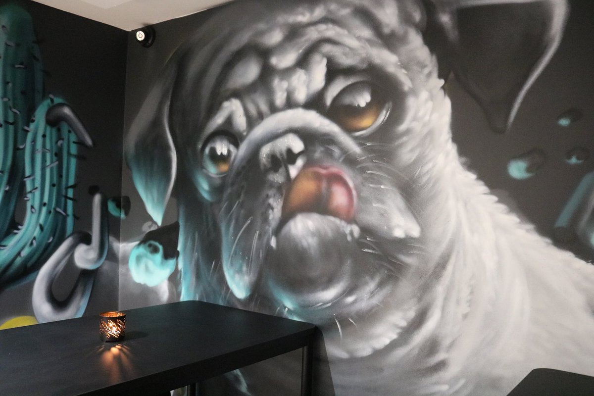 GRUBMCR's tweet photo. We love dogs so much that we have framed pictures of some in our bar! Heck, we even have dog street art! Come on, bring them down with you to GRUB this weekend. Why should they miss out? 🐶 #mcrfood #mcrdogs https://t.co/3o8VCYKmyA