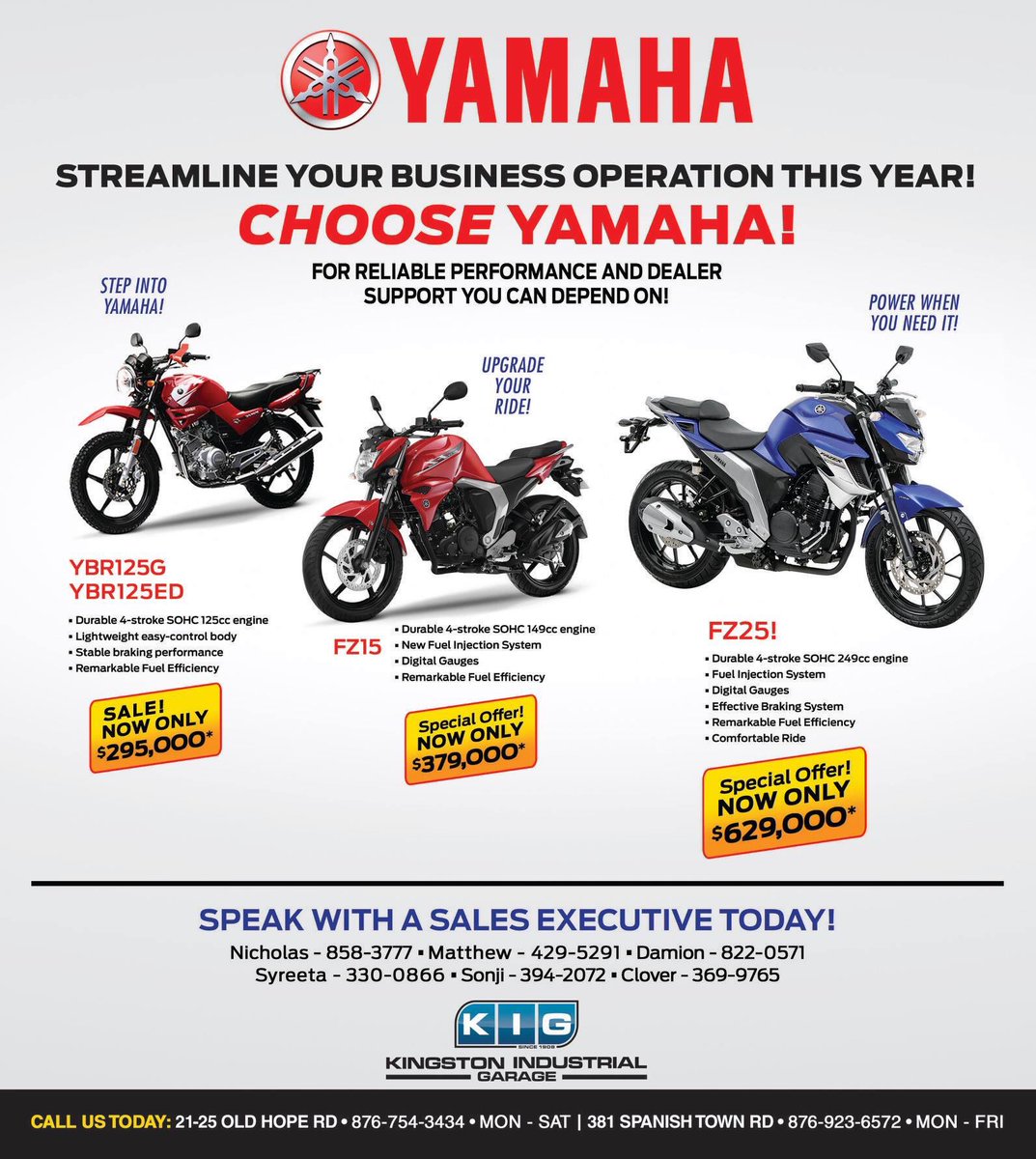 KIGarage's tweet photo. Time is Money! Invest in the BEST Bike for Business!

Give us a call to learn more about our Yamaha Sale Offer! 876.923.6572 | 876.754.3434 or email sales@kigjamaica.com

#kigsaledays #kigjamaica #Yamaha https://t.co/R8qewvhaNh