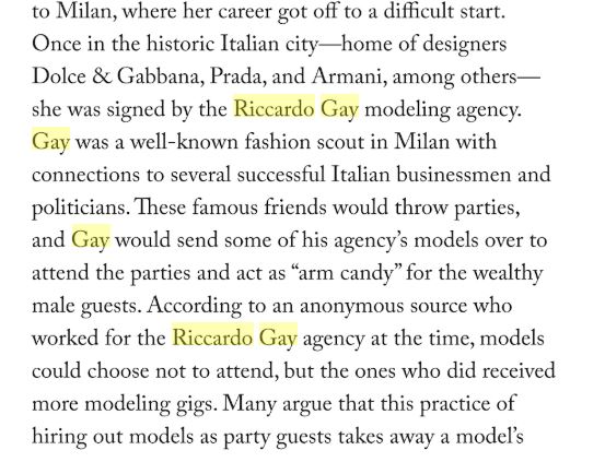 ...At the time, Melania was w/the Milan modeling agency. Riccardo Gay, known for providing models as "arm candy" at parties. To be clear, I'm NOT saying Melania was paid for sex. I'm suggesting she did meet Donald at a party, only in Milan in '95....