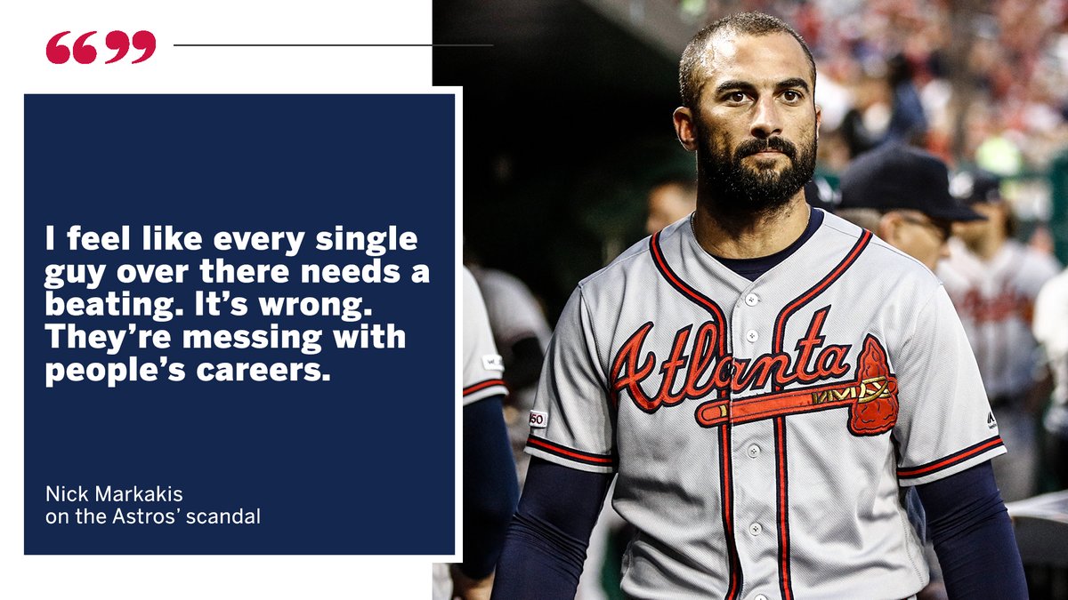 SportsCenter's tweet image. Nick Markakis shares his thoughts on the Astros&apos; sign-stealing scandal. es.pn/2uZ4EYu