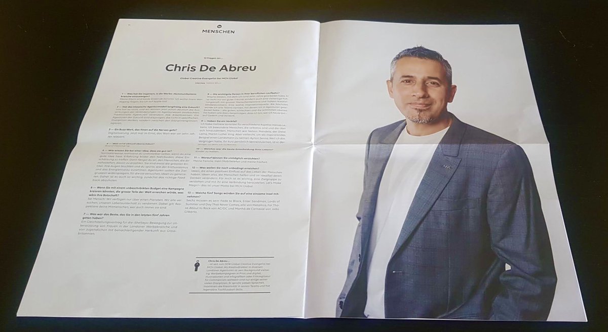 chrisdeabreu's tweet photo. Danke @werbewoche for the feature, honoured to be mentioned in a such a respected publication in Switzerland #Advertising #Zurich @weareMCHGlobal #NextGenerationExperiences https://t.co/r3qnn3Cs2I
