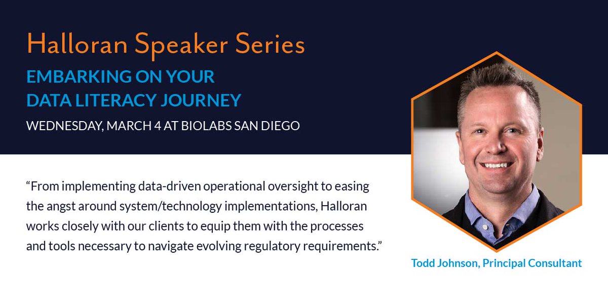 HalloranConsult's tweet photo. Our Halloran Speaker Series is back! We're looking forward to hosting our first event of the year on Wednesday, March 4th at @BioLabsSD. Consultant, Todd Johnson will be discussing how #dataintegrity affects your organization. Don't miss out: https://t.co/UqBpXvWywl #dataliteracy https://t.co/54wW7YHDjZ