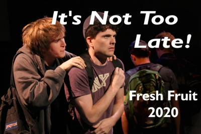 FreshFruitFest's tweet photo. In the Home Stretch . . .  Final Call for the July Mainstage! Deadline March 15.  Get those drafts in, you can always revise later.  (photo from 2013 fest: PTMcCarthy;s "Sextortion" - Spencer Scott, Joshua Warr) https://t.co/B5riE0mXxD