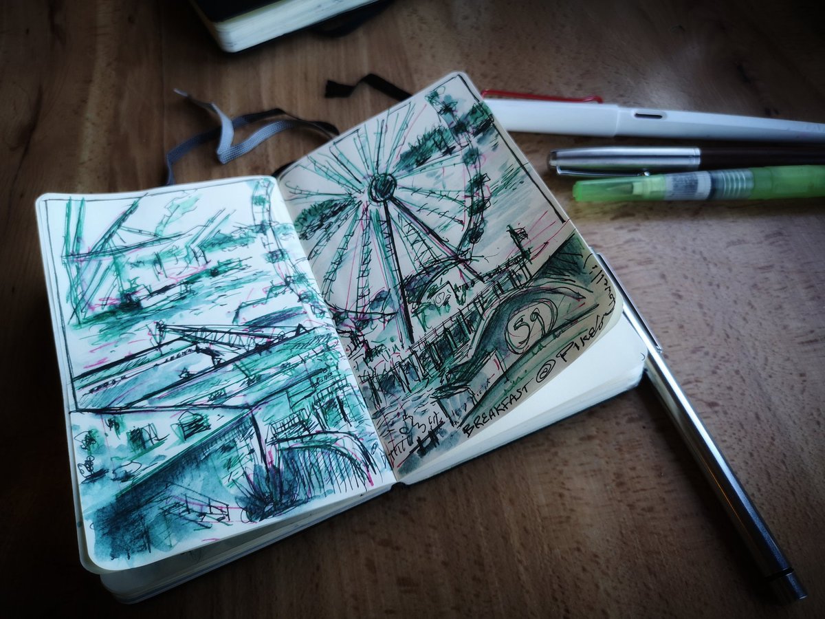 Kercal's tweet photo. Fab breakfast and view at #lowells in #pikesplace :)

Good to walk into a meeting on 3d, VR, edu and more with ink on my hands :)

Not my normal style but decided to let something #Chihuly said be my mantra. Didn't think, just did. 

@LAMY @lamypens @moleskine #Seattle. https://t.co/jWmOBMME2u