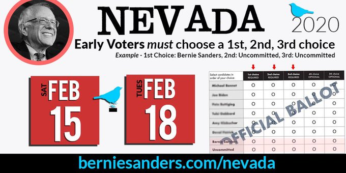 Don't forget to vote early Nevada for Bernie Sanders as your 1st choice for president #NVCaucus #NVPolitics #NotMeUs