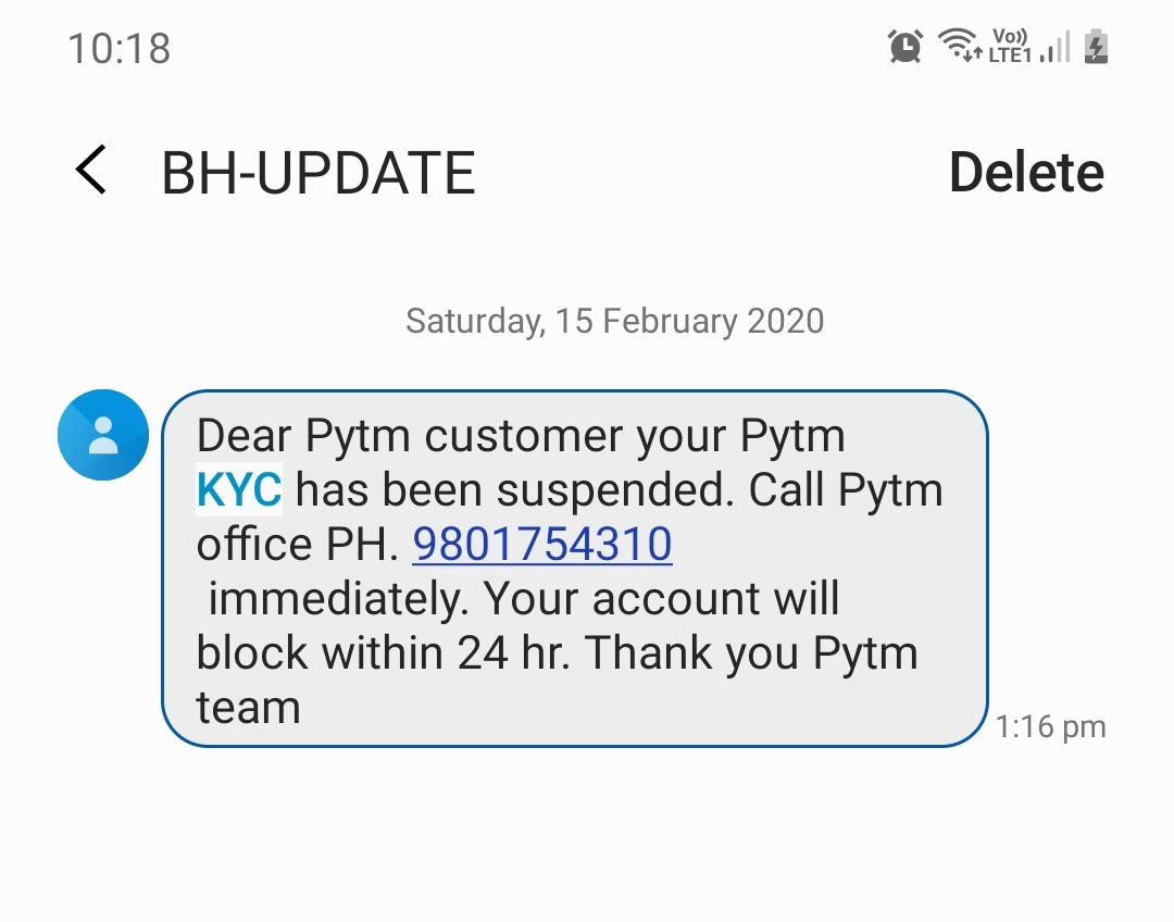 AmitRuke42's tweet photo. This is the #fraud massage for #phishing, saying #update @Paytm.
Don't call on this no. It's #spam.
Also @PuneCityPolice avaring #paytmuser
@CPPuneCity @Paytmcare @mataonline @ShrikrishnakMT @prasadpanseMT https://t.co/5f7beerAuV