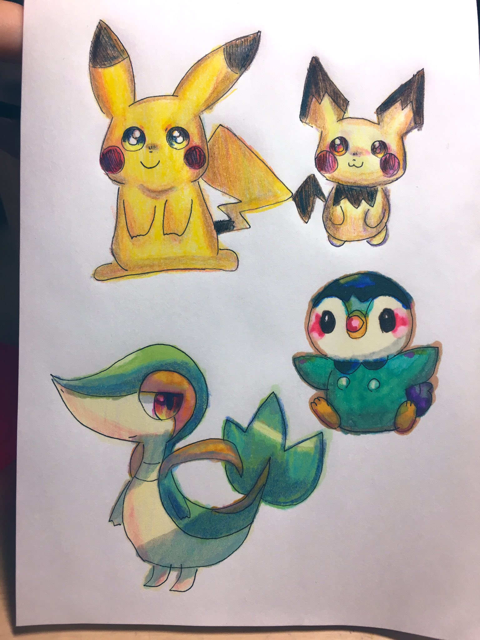 ドットーレ 完成 でーん ダイソーマーカー 色鉛筆 ポケモンイラスト 色鉛筆イラスト ピカチュウ ピチュ ツタージャ ポッチャマ T Co 9wdwrgdger Twitter