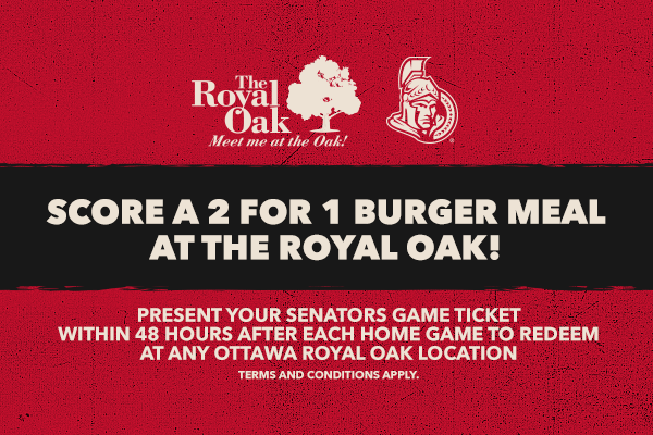 RoyalOakPubs's tweet photo. Score a 2 for 1 Burger at the Royal Oak!
Present your #Sens game ticket within 48 hours after each home game and receive a second burger for the price of 1!*
#MeetMeAtTheOak
#SensArmy

*Redeem at select Ottawa Royal Oak locations. Dine-in only, with the purchase of 2 beverages. https://t.co/i9841DmC3D