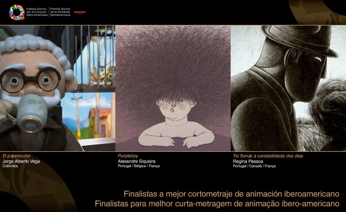 🎬 Los finalistas a los #PremiosQuirino a Mejor Cortometraje de Animación Iberoamericano son: El pájarocubo (Colombia), Purpleboy (Portugal, Bélgica, Francia) y Tio Tomás a contabilidade dos dias (Portugal, Canadá, Francia)