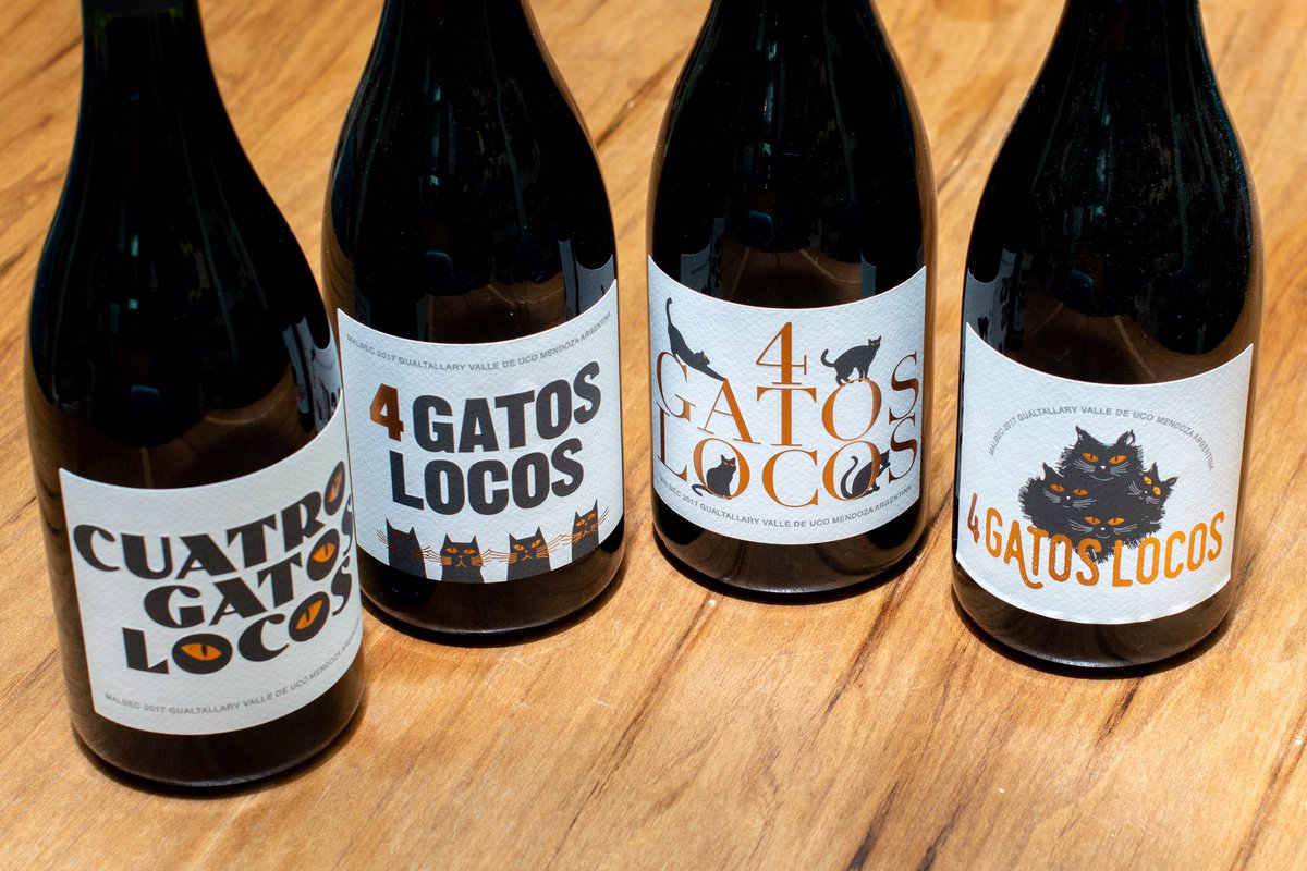 somavinos's tweet photo. #IncorporacionSOMA | Felices compartimos la inclusión al portfolio de etiquetas de @somavinos, de #4GatosLocos #Malbec.
Son 4 etiquetas diferentes, de un mismo vino, que fermenta espontáneamente con levaduras indígenas y luego el 70% del vino pasa 12 meses en barricas usadas. https://t.co/xMAKg3n6dh