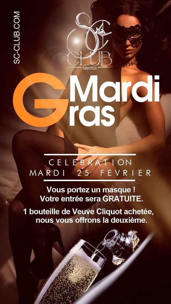 Venez fêter mardi gras masqué, votre entrée au SC Club vous sera offerte! 🎁 #scclub #strip #nantes #mardigras