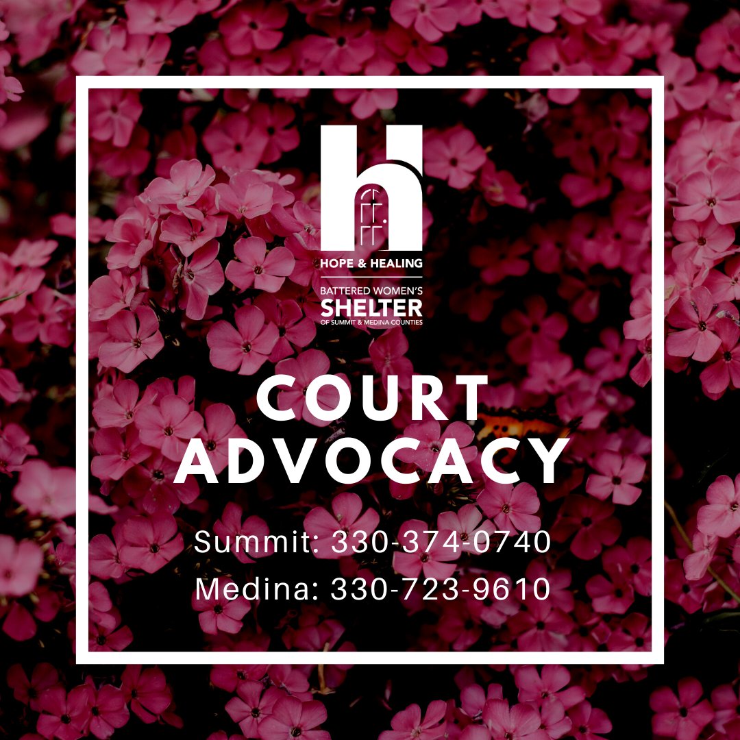 We know that court can be overwhelming. We provide guidance for survivors of Intimate Partner Violence in Summit and Medina counties. To learn more visit hopeandhealingresources.org or call 330-374-0740.