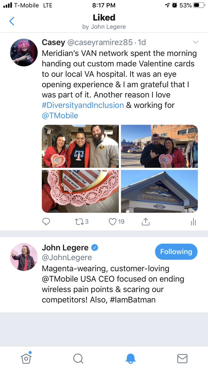 caseyramirez85's tweet photo. When I put @JohnLegere and @CallieField like my Tweets on my resume I mean it!! Hey @SievertMike you’re next!! 💕 #NetworkEqualsNetworth #BleedMagenta https://t.co/LhjBA2PGRf