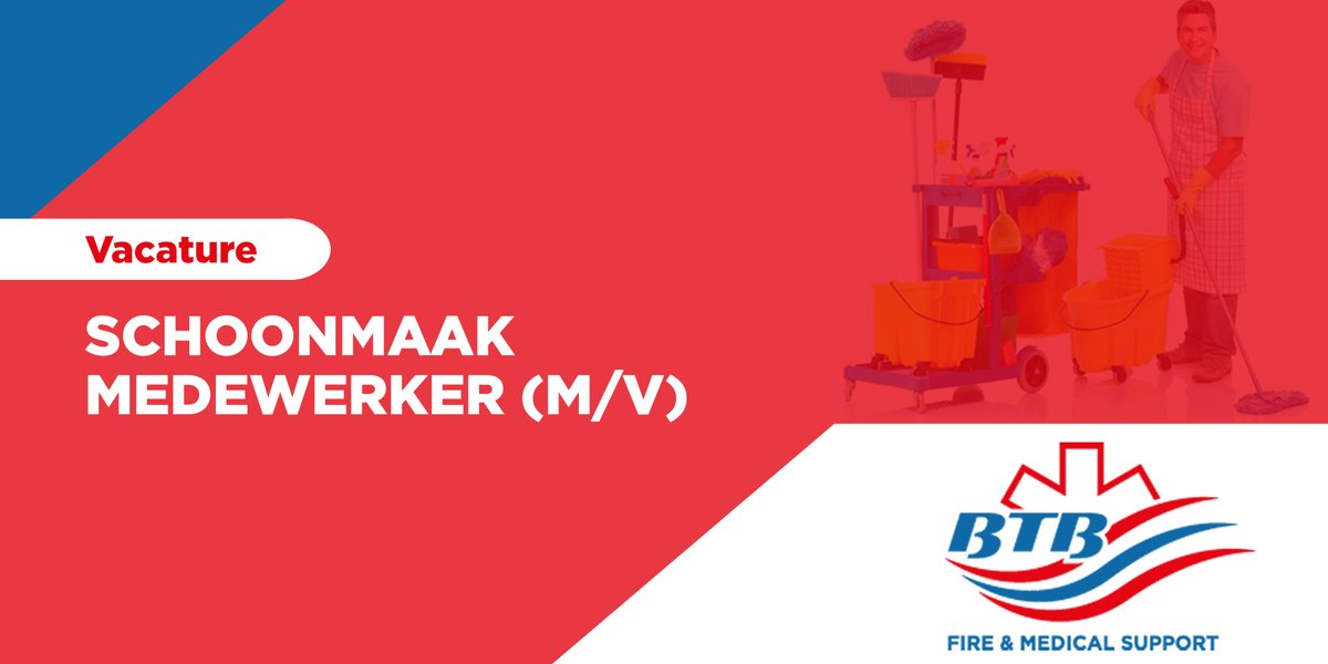 VACATURE: Wij zijn per direct op zoek naar een schoonmaak medewerker (m/v) als oproepkracht of voor een vast aantal uren per week. Het gaat om de schoonmaak van onze cursuslocatie in Uden. Bekijk de volledige vacature op onze website. 

btbfireandmedical.nl/vacatures/vaca…