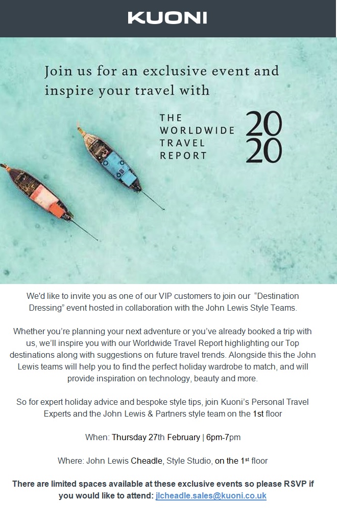 Anyone interested in joining us for this exciting event email through to us confirming your place to Jlcheadle.sales@kuoni.co.uk! Look forward to meeting some of you there!