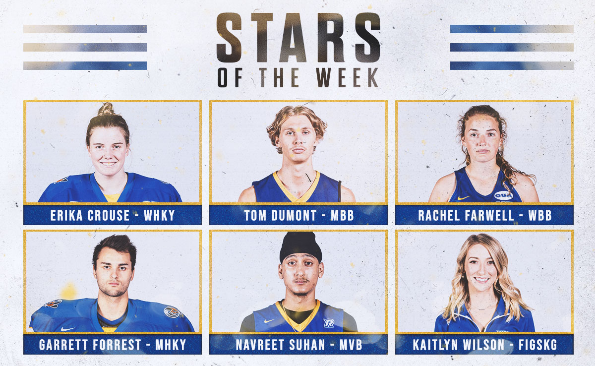 ⭐️ | Congrats to our latest Stars of the Week!

League leaders, record tying performances, and a gold medalist top this week's winners! #weRrams 

🔗: ryersonrams.ca/news/2020/2/18…