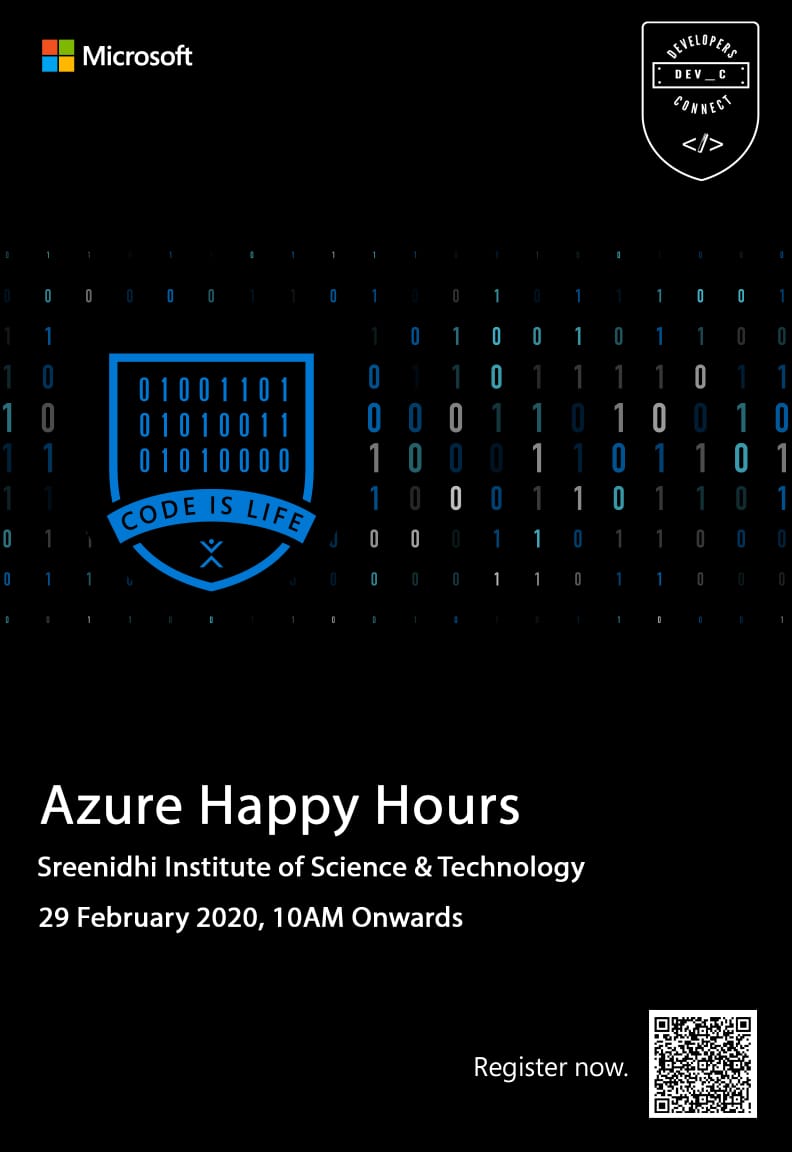 Dev_Cofficial's tweet photo. Block the date - 29th Feb  for Azure Happy Hours exclusively brought to you by Dev_C SNIST.
Utilise the opportunity to Learn Microsoft Azure at SNIST from Microsoft's industry experts. Hit the following link to register for our event!  https://t.co/Qyi9G1AWj5 https://t.co/3rcN8oGlIH