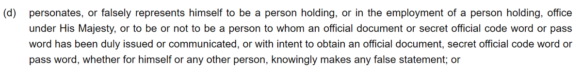 spyblog's tweet photo. @mi6rogue #Personation
N.B. The Official Secrets Act 1920 s1 (d) is still in force
https://t.co/pA3VTMrESE
"personates, or falsely represents himself to be a person holding, or in the employment of a person holding, office under His Majesty" https://t.co/dI3z9WIdZW