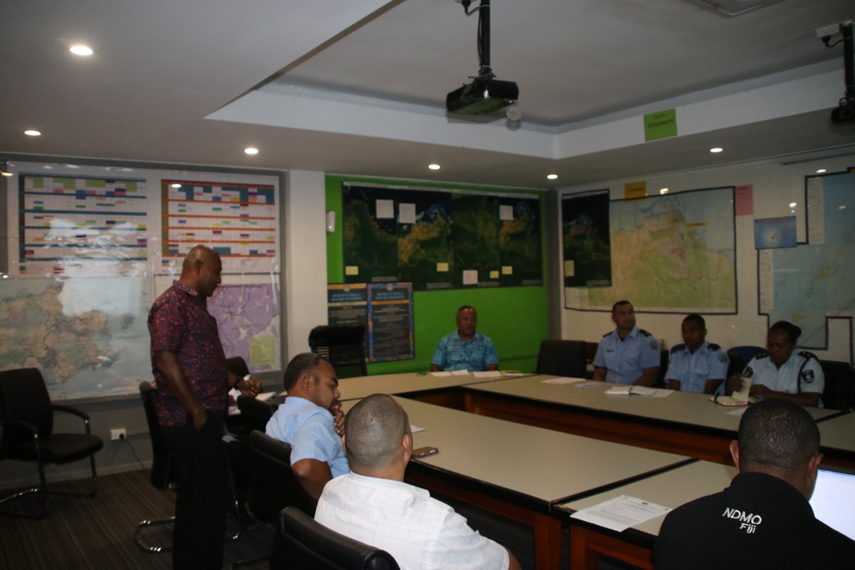 FijiNDRMO's tweet photo. We're in Lautoka at the Divisional EOC West with the Commissioner Western @FijiGov_RMD , @fijipoliceforce , @NFAFiji , @Rfmf_Media and Ltk Town Council to brief the responders for the Tsunami Drill tomorrow. https://t.co/1CzGGlWrVE
