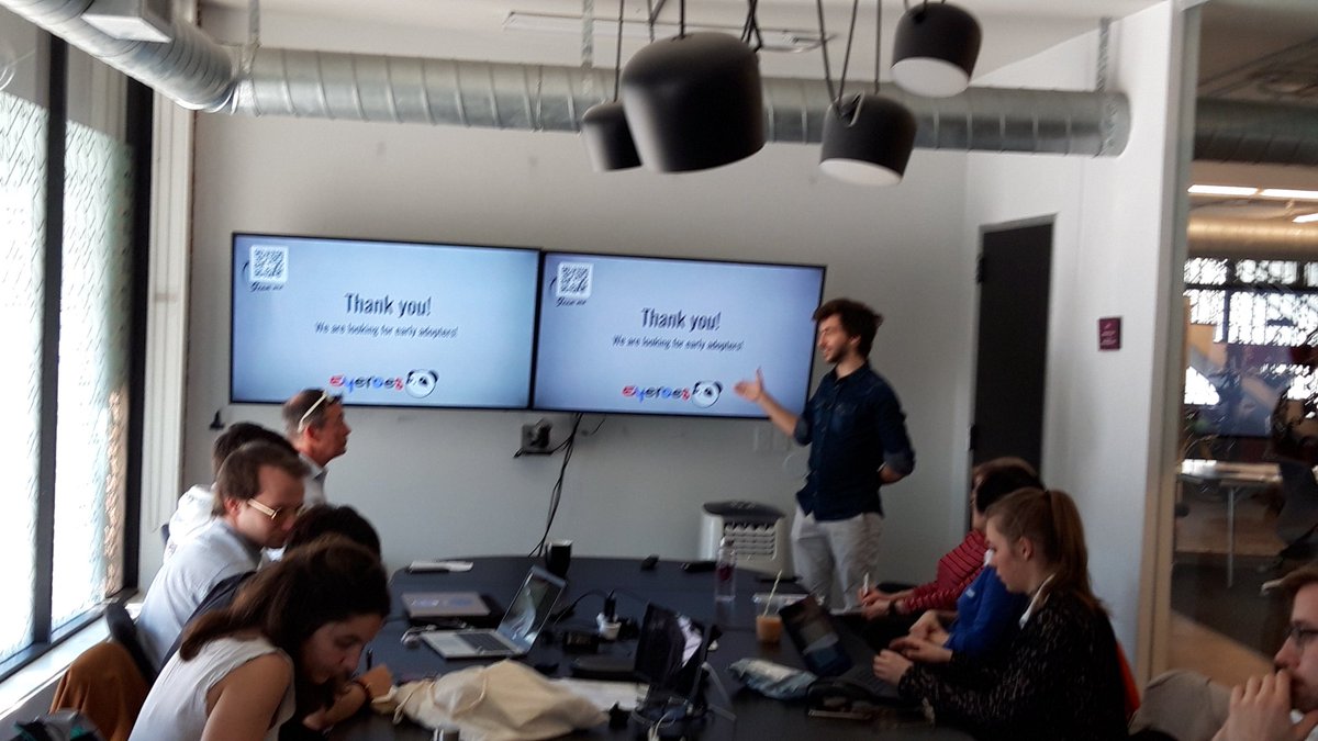 Louis-Emmanuel Gires (FCE 2020 ) pitching his project Eyeroes in <a href="/parisoma/">PARISOMA</a> incubator in San Francisco. Day 3 of our learning expédition. Cc <a href="/centralesupelec/">CentraleSupélec</a>.
#UPSaclayChallenge