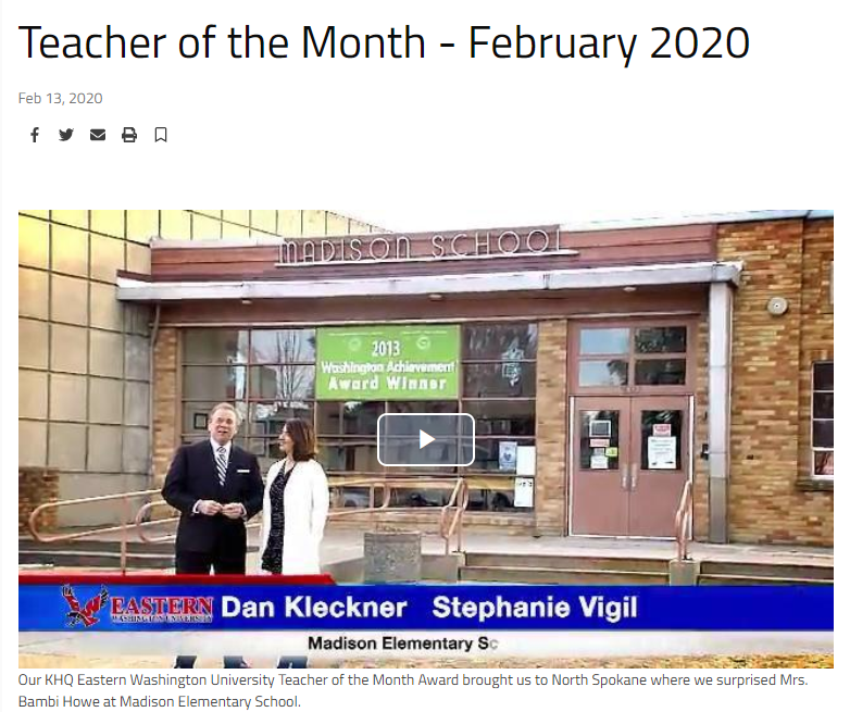 EWUalumni's tweet photo. Congratulations to #TeacherOfTheMonth and #EWUAlumni, Bambi Howe from #MadisonElementary! #Eagle4Life Thank you @spokaneschools, @stcu, and @KHQLocalNews!
https://t.co/opADNHMmr0 https://t.co/idepbuEhxh