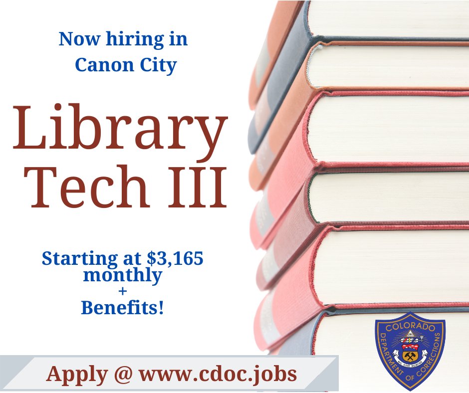 ColoradoDOCJobs's tweet image. cdoc.jobs #librarytechnician #library #technician #books #learning #reading
