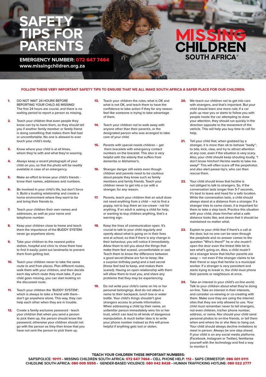 072MISSING's tweet image. Here is our complete list of the most important #MCSASafetyTipsForParents that we have been posting the last few weeks.

Please share and spread these #SafetyTipsForParents so that everyone can benefit from them.

#BeVigilant
#BeAware 
#MCSA
#SafetyTips