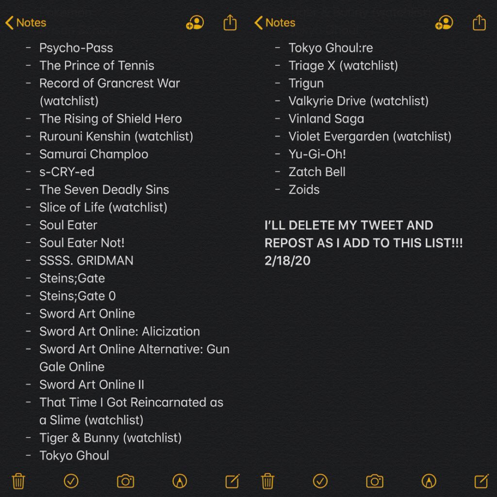 ClutchVFerguson's tweet photo. Here’s all the anime that I have or am currently watching as of 2/18/20:

*note that just because the anime is on this list does not mean I necessarily recommend it, but generally if you’re seeing it it’s because I didn’t immediately stop watching and repressed it from my memory https://t.co/XcwANCMVPe