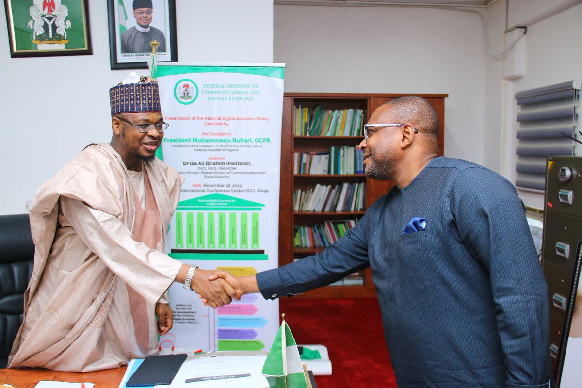 FMCIDENigeria's tweet photo. A team from @CiscoNigeria, led by the Country General Manager, Olakunle Oloruntimehin was at the Ministry's Corporate Headquarters, Abuja to hold an official meeting with the Honourable Minister of Communications &amp; Digital Economy, @DrIsaPantami.

#DigitalNigeria
#DigitalEconomy https://t.co/W72cBAOBVf