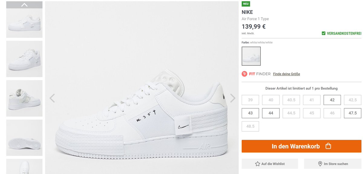 nike air force 1 type white snipes