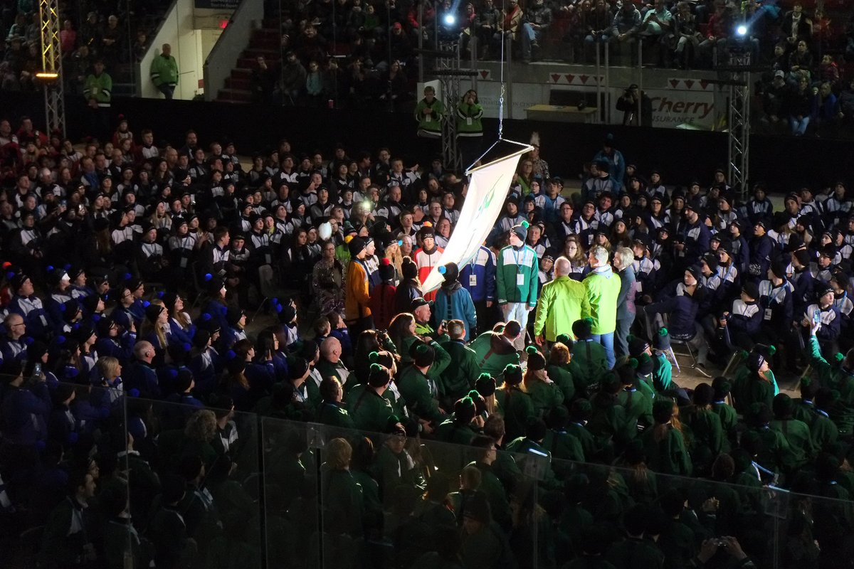 saskgames's tweet photo. 2⃣ years ago today, the people of @citynb welcomed the whole province into their community to Celebrate Winter's Best.

This was the 2018 Saskatchewan Winter Games Opening Ceremony!

#2018SWG https://t.co/uq8MZhdf2H
