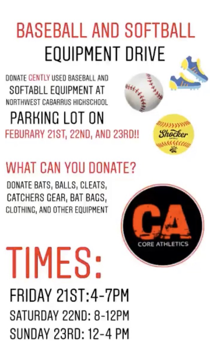 NCHSTROJANS's tweet image. Amazing Event to support ⚾️🥎growth in our backyard.  All organized and hosted by @NWHigh student athletes Maddie and Michael. 

We challenge all our CabCo schools to promote and join in for the kids 

@JMRHS_Athletics @MPTigerPride @SpidersCHS @cc_vikings @CoxMillSports
