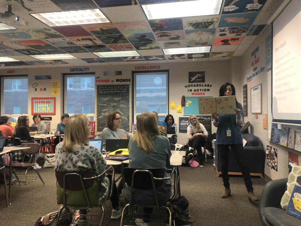 DBlack2nd's tweet photo. Today was Amazing!! I had an opportunity to present how to use diverse literature to teachers across the district with an awesome coworker!! Thanks for your support! #HCSLTI @MrsStone_5th @LieskesClass @mr_sirmans @BluffParkReads @DolanPartyof4 https://t.co/R4rLfALyoz