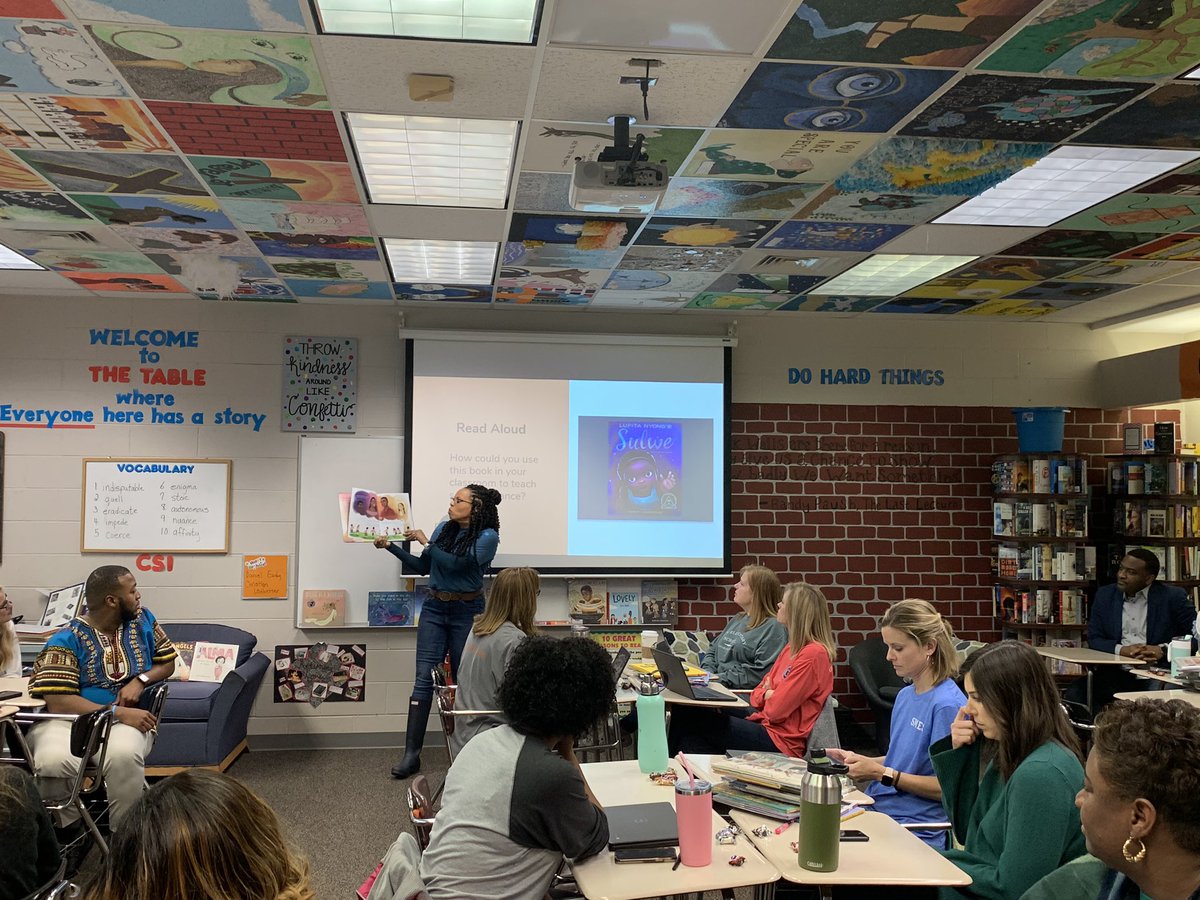 DBlack2nd's tweet photo. Today was Amazing!! I had an opportunity to present how to use diverse literature to teachers across the district with an awesome coworker!! Thanks for your support! #HCSLTI @MrsStone_5th @LieskesClass @mr_sirmans @BluffParkReads @DolanPartyof4 https://t.co/R4rLfALyoz