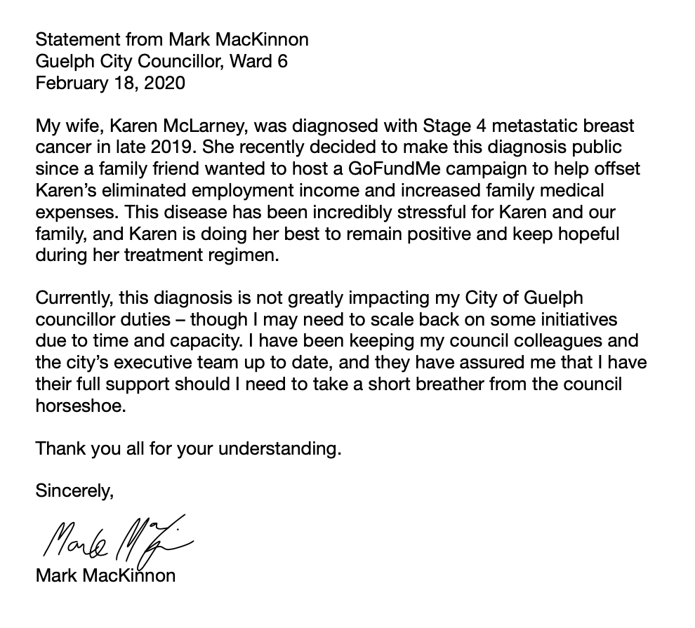 guelphmark's tweet photo. My wife Karen has been diagnosed with Stage 4 metastatic breast cancer. A friend is raising funds to help cover increased expenses and loss of employment income.
Please consider donating and sharing the link:
https://t.co/yRTonOuJBs

Thank you for your support, #Guelph. ❤️ https://t.co/KBDz9rNO9f