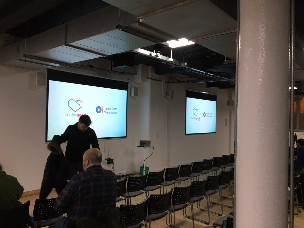 FederationMCR's tweet photo. @techforgoodlive @milsomsam @herahussain Data For Good tonight here at Fed! Going to be a great event๐๐ a lot of eager early comers! #TfGLive #techforgood https://t.co/0bcumM6nU9