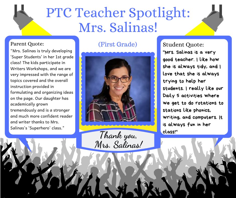 OrchardRanchPTC's tweet photo. Mrs. Salinas, our PTC spotlight is on you today! 😊 https://t.co/EziesQvK8V